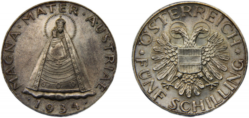 AUSTRIA 1934 5 SCHILLING SILVER Federal State 14.91g KM# 2853