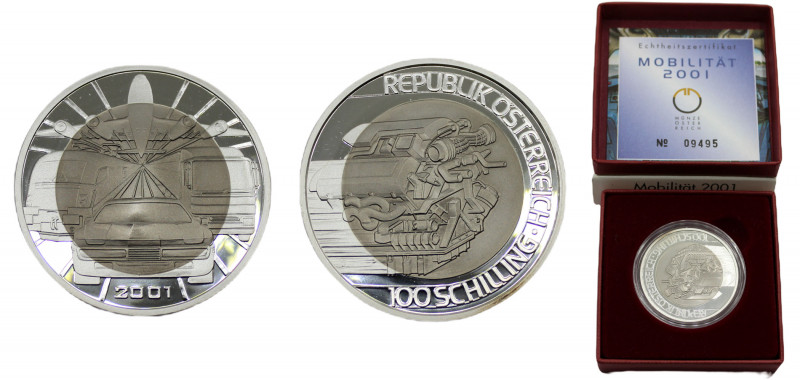 AUSTRIA 2001 100 SCHILLING Silver Second Republic (1945-date), Transportation KM...