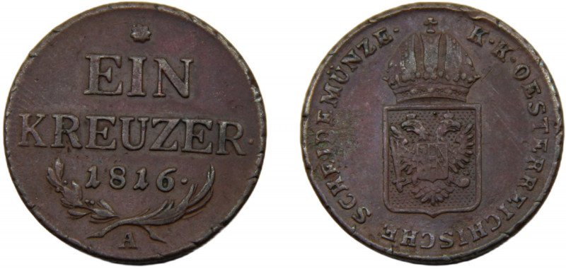AUSTRIA Franz I 1816 A 1 KREUZER COPPER Empire, Vienna Mint 8.47g KM# 2113