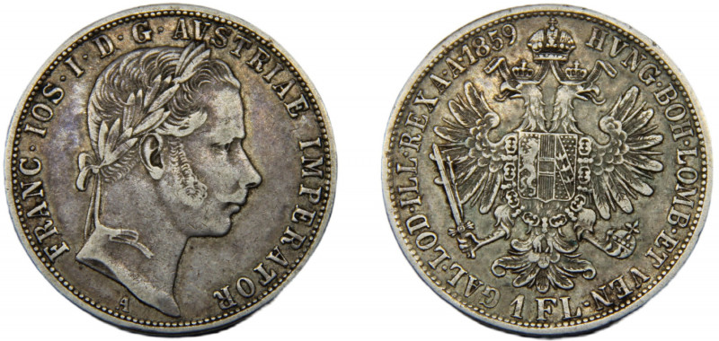 AUSTRIA Franz Joseph I 1859 A 1 FLORIN SILVER Empire, Vienna Mint 12.32g KM# 221...