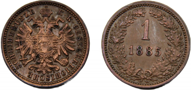 AUSTRIA, HUNGARY Franz Joseph I 1885 1 KREUZER COPPER Empire, Vienna Mint 3.38g ...