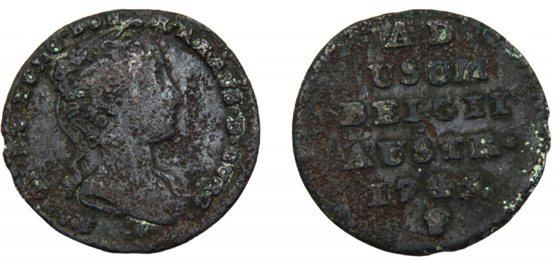 AUSTRIAN NETHERLANDS Maria Theresia 1745 1 LIARD COPPER Brussels Mint 3.24g KM# ...