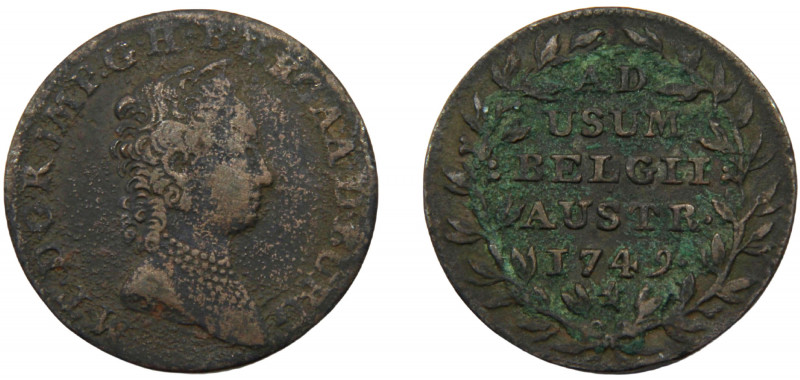 AUSTRIAN NETHERLANDS Maria Theresia 1749 2 LIARD COPPER Bruges Mint 6.73g KM# 3