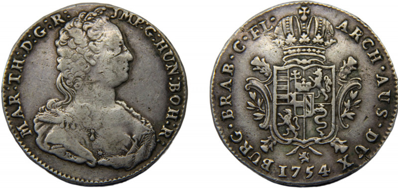 AUSTRIAN NETHERLANDS Maria Theresia 1754 1 DUCATON SILVER Bruges Mint(Mintage 41...