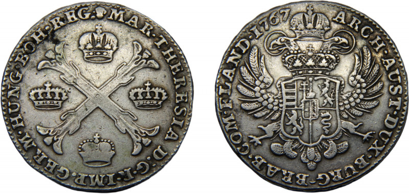 AUSTRIAN NETHERLANDS Maria Theresia 1767 1 KRONENTHALER SILVER Brussels Mint 29....