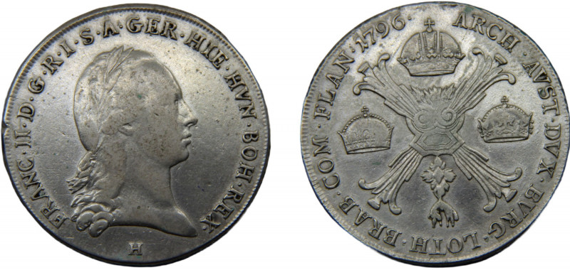 AUSTRIAN NETHERLANDS Franz II 1796 H 1 KRONENTHALER SILVER Gunzburg Mint 29.25g ...