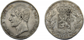 BELGIUM Leopold I 1853 5 FRANCS SILVER Kingdom 24.76g KM# 17