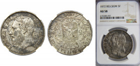 BELGIUM Leopold II 1872 5 FRANCS Silver NGC Patina KM# 24