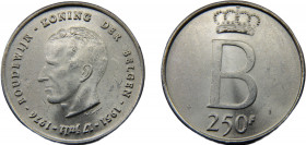BELGIUM Baudouin I 1976 250 FRANCS SILVER Kingdom, 25th Anniversary of Accession of Baudouin I, Dutch text 25.33g KM# 158