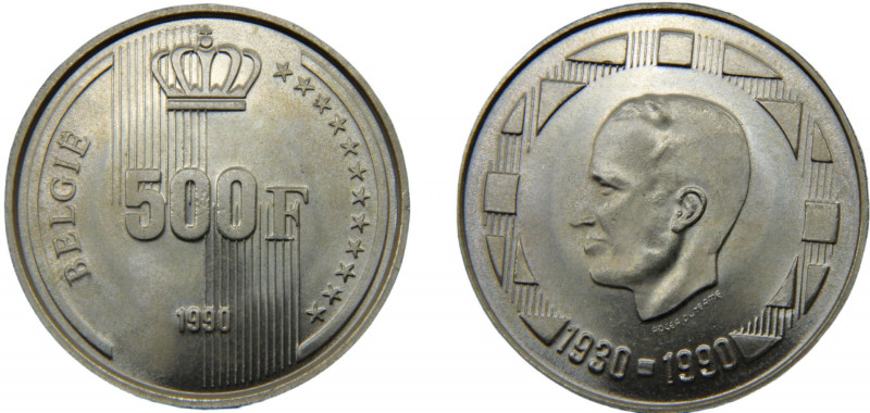 BELGIUM Baudouin I 1990 500 FRANCS SILVER Kingdom, 60th Birthday of King Baudoui...