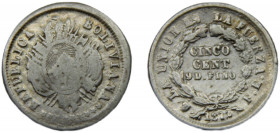 BOLIVIA 1872 PTS FE 5 CENTAVOS SILVER Republic, Potosi Mint 1.12g KM# 157.1