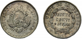 BOLIVIA 1878 PTS FE 20 CENTAVOS SILVER Republic, Potosi Mint 4.63g KM#159.1