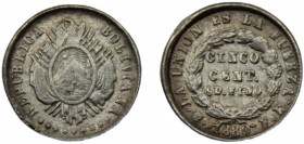BOLIVIA 1880 PTS FE 5 CENTAVOS SILVER Republic, Potosi Mint 1.2g KM# 157.1