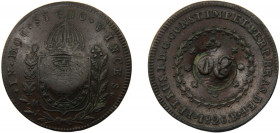 BRAZIL Pedro I 1823-1831 20 RÉIS COPPER Empire, Countermarked 40 Réis, Rio de Janeiro Mint 11.19g KM# 436.1