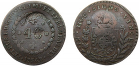 BRAZIL Pedro I 1823-1831 40 RÉIS COPPER Empire, Countermarked 80 Réis, Rio de Janeiro Mint 10.86g KM# 444.1