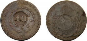 BRAZIL Pedro I ND (1823-1831) 40 RÉIS COPPER Empire, Countermarked 80 Réis, 1828 R, Rio de Janeiro Mint 28.31g KM# 444.1