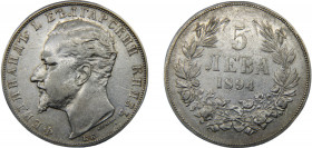 BULGARIA Ferdinand I 1894 КБ 5 LEVA SILVER Principality, Kremnitz Mint 24.9g KM# 18