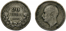 BULGARIA Boris III 1930 BP 20 LEVA SILVER Kingdom, Budapest Mint 3.91g KM# 41