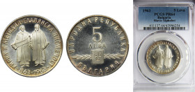 BULGARIA 1963 5 LEVA Silver PCGS 1100th Anniversary of Slavonic Alphabet KM# 66