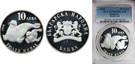 BULGARIA 1999 10 LEVA Silver PCGS DCAM Endangered Wild Animals Series, Monk Seal KM# 245