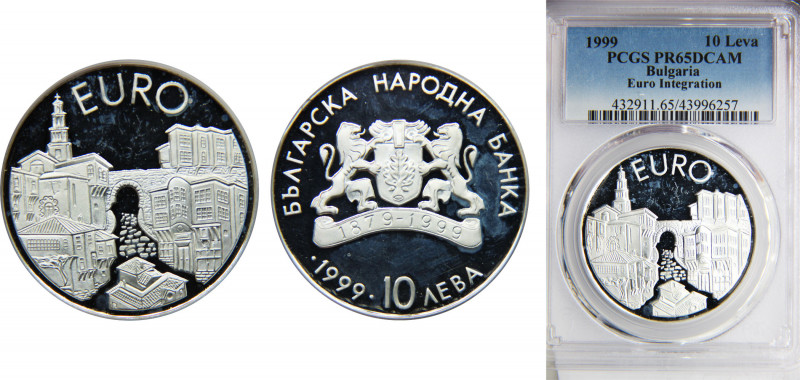 BULGARIA 1999 10 LEVA Silver PCGS DCAM A Plovdiv House: Euro KM# 249