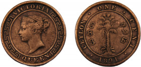 CEYLON Victoria 1901 1 CENT COPPER British, Calcutta Mint 4.73g KM# 92