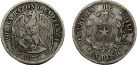 CHILE 1875 So 1 PESO SILVER Republic, Santiago Mint 24.56g KM# 142