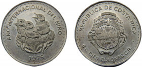 COSTA RICA 1979 100 COLONES SILVER Second Costa Rican Republic,International Year of the Child(Mintage 9500) 35.01g KM# 206