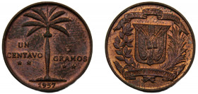 DOMINICAN 1957 1 CENTAVO BRONZE Third Republic, Philadelphia Mint, Minted in 1958 2.92g KM# 17