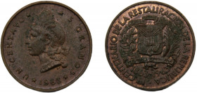 DOMINICAN 1963 1 CENTAVO BRONZE Third Republic, 100th Anniversary of the Restoration of the Republic, Royal Mint 3.01g KM# 25