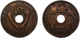 EAST AFRICA George V 1934 10 CENTS BRONZE British, Royal Mint 10.97g KM# 19