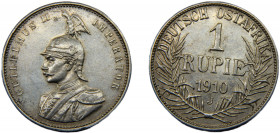 EAST AFRICA William II 1910 J 1 RUPIE SILVER German, Hamburg Mint 11.65g KM# 10