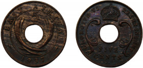 EAST AFRICA George VI 1937 KN 5 CENTS BRONZE British, Kings Norton Metal Company Mint 6.48g KM#25.1