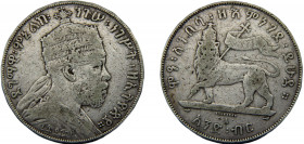 ETHIOPIA Menelik II EE1889 (1897) A 1 BIRR SILVER Empire, Paris Mint 27.8g KM# 5