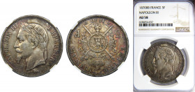 FRANCE Napoleon III 1870 5 FRANCS Silver NGC Strasbourg BB, Patina KM# 799