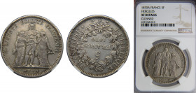 FRANCE 1870 5 FRANCS Silver NGC Hercule, Paris A, Cleaned KM# 820