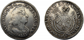 FRANCE Louis XIV 1693 S 1 ECU SILVER Kingdom, Reims Mint 26.79g Dy# 1520