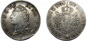 FRANCE Louis XV 1774 vache 1 ECU SILVER Kingdom, Pau Mint 29.13g Dy# 1685
