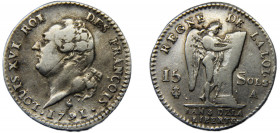 FRANCE Louis XVI 1791 A 15 SOLS SILVER Kingdom, Paris Mint 4.9g KM#604.1