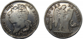 FRANCE Louis XVI 1792 A 1 ECU SILVER Kingdom, Paris Mint 29.1g KM# 615