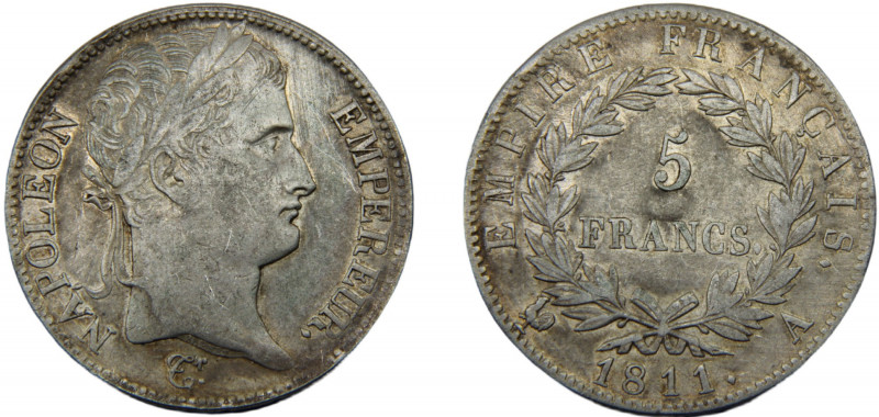 FRANCE Napoleon I 1811 A 5 FRANCS SILVER First Empire, Paris Mint 24.76g KM# 694...