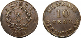FRANCE Louis XVIII 1814 R 10 CENTIMES COPPER Kingdom,Antwerp Siege Coinage, Wolschot Mint 19.75g KM# 7