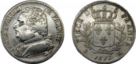FRANCE Louis XVIII 1815 H 5 FRANCS SILVER Kingdom, dressed bust, La Rochelle Mint 24.78g KM# 702.5