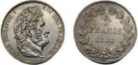 FRANCE Louis Philippe I 1844 W 5 FRANCS SILVER Kingdom, Lille Mint 24.95g KM# 749.13