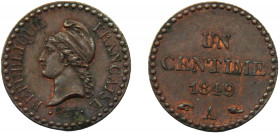 FRANCE 1849 A 1 CENTIME BRONZE Second Republic, Paris Mint 2.02g KM# 754