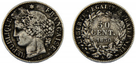 FRANCE 1850 A 50 CENTIMES SILVER Second Republic, Paris Mint 2.43g KM# 769.1