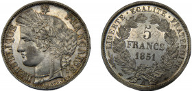 FRANCE 1851 A 5 FRANCS SILVER Second Republic, Paris Mint 24.99g KM#761.1