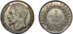 FRANCE Louis-Napoléon Bonaparte 1852 A 5 FRANCS SILVER Second Republic, Paris Mint 25.03g KM# 773.1