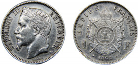 FRANCE Napoleon III 1868 A 1 FRANC SILVER Second Empire, Paris Mint 4.98g KM# 806.1