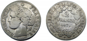 FRANCE 1871 A 2 FRANCS SILVER Third Republic, Paris Mint 9.53g KM# 817.1